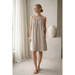 Linen Dress M Italy Taupe Lagenlook Minimalist Quiet Luxury Sleeveless Ambra